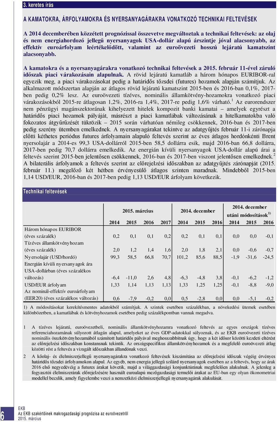 A kamatokra és a nyersanyagárakra vonatkozó technikai feltevések a 2015. február 11-ével záruló időszak piaci várakozásain alapulnak.