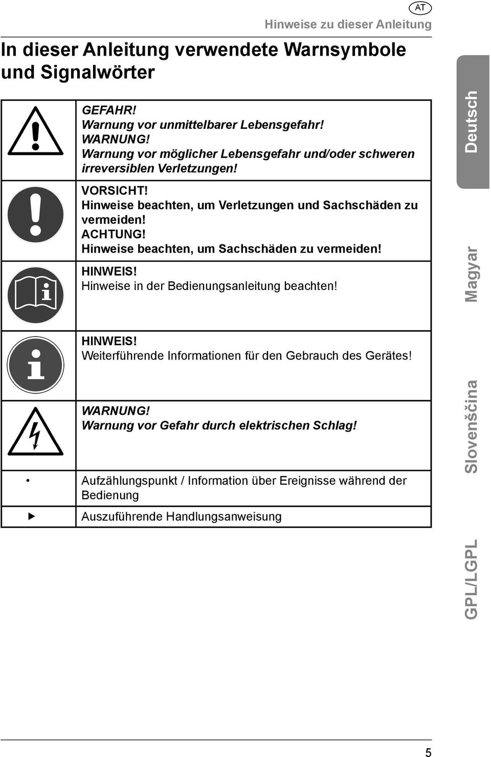 Hinweise beachten, um Sachschäden zu vermeiden! HINWEIS! Hinweise in der Bedienungsanleitung beachten! HINWEIS! Weiterführende Informationen für den Gebrauch des Gerätes!