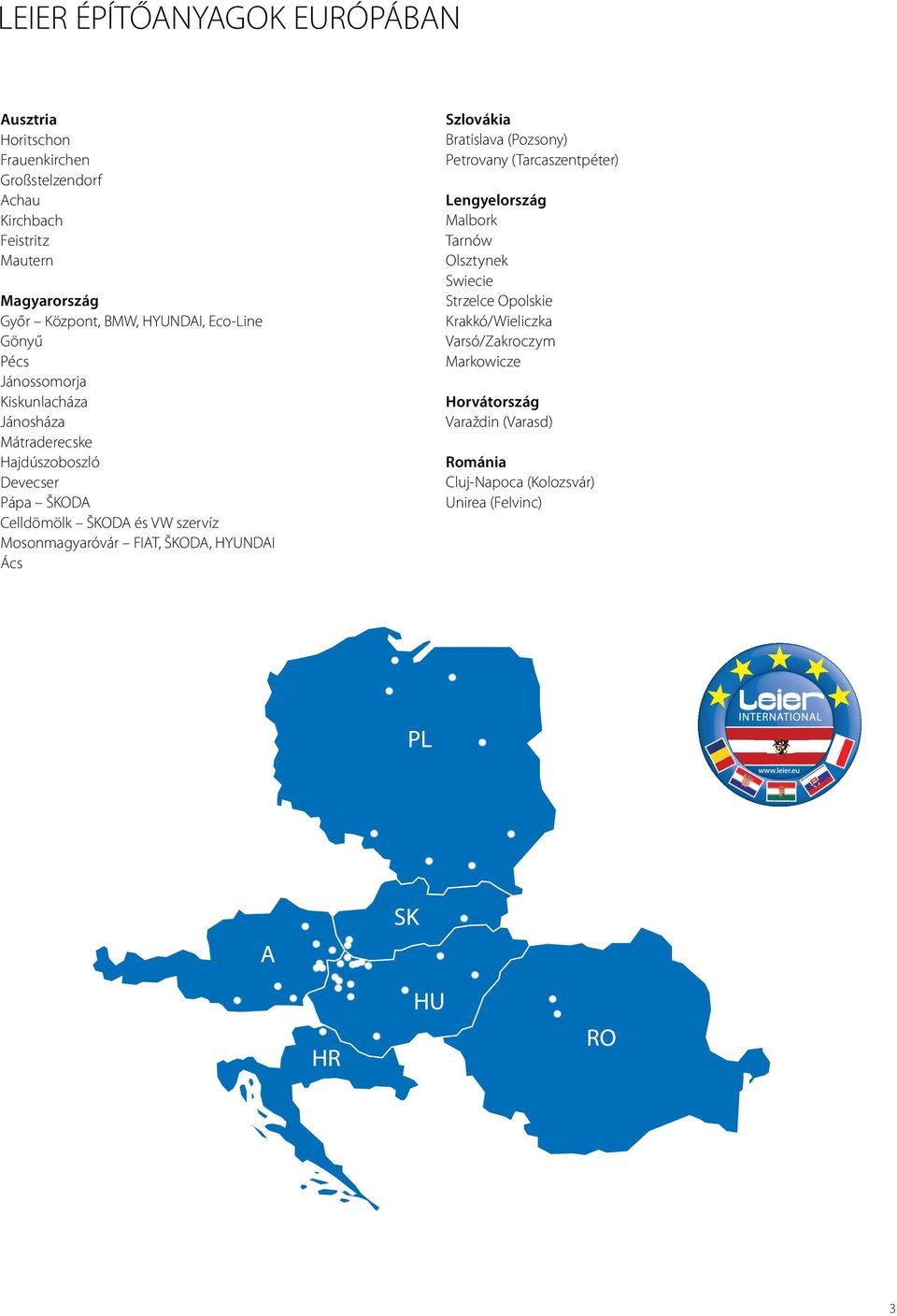 Mosonmagyaróvár FIAT, ŠKODA, HYUNDAI Ács Szlovákia Bratislava (Pozsony) Petrovany (Tarcaszentpéter) Lengyelország Malbork Tarnów Olsztynek