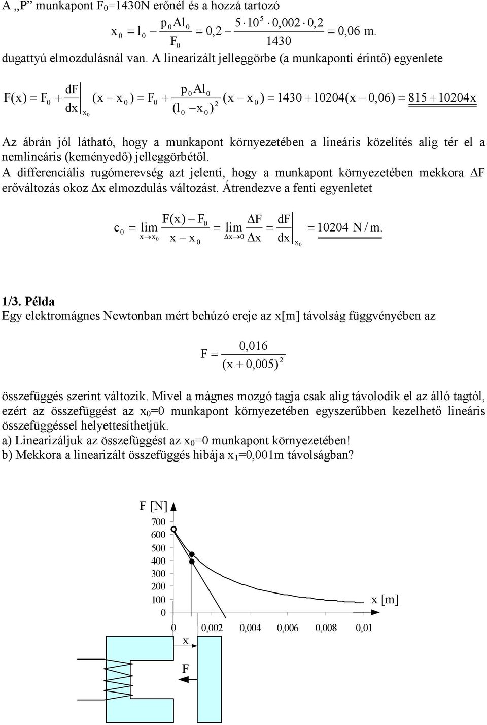 differenciáis ruómerevsé zt jeenti, hoy munpont örnyezetében meor F erıvátozás ooz emozduás vátozást. Átrendezve fenti eyenetet F( F F df c im im 4 N / m. d /.