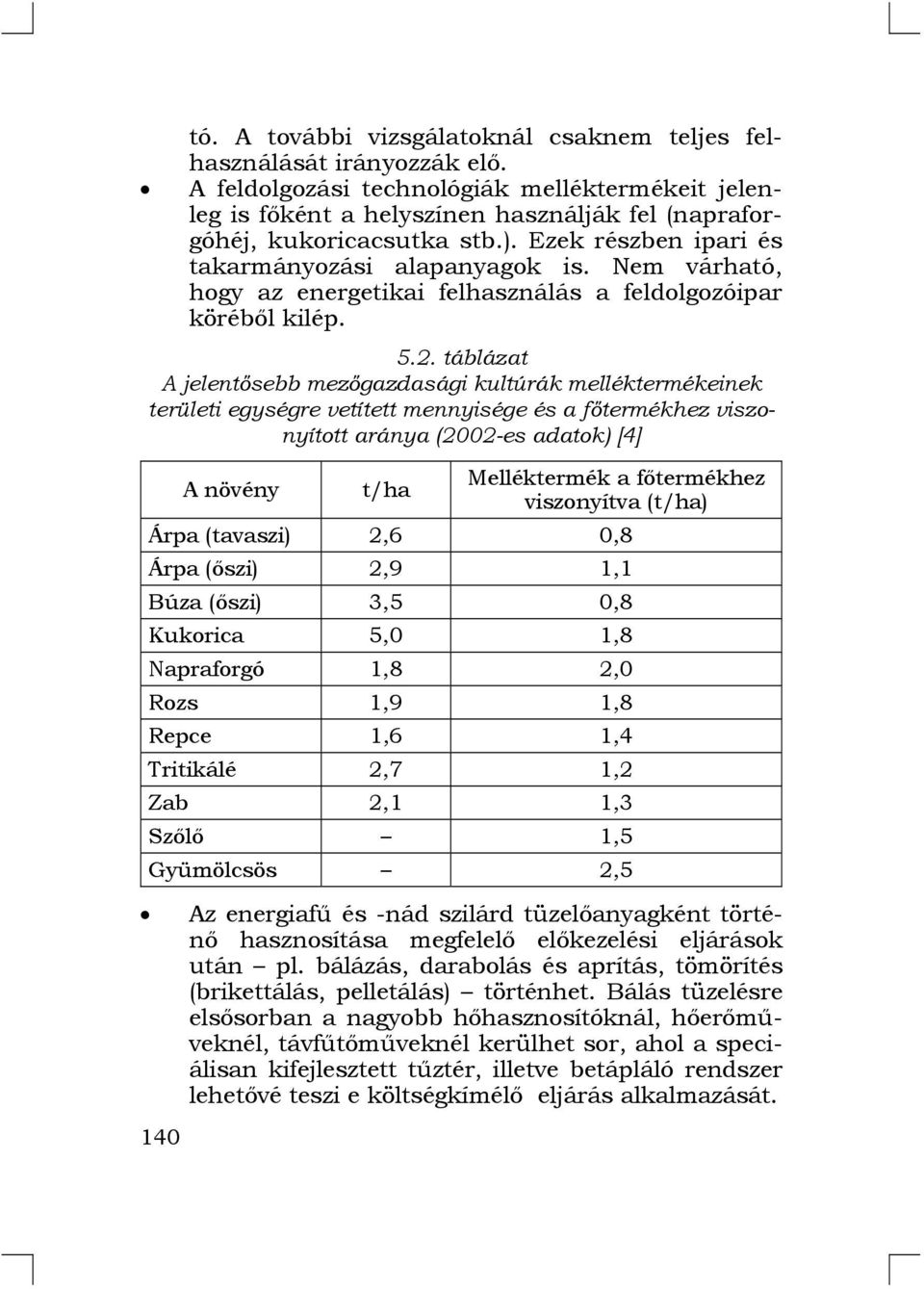 Nem várható, hogy az energetikai felhasználás a feldolgozóipar köréből kilép. 5.2.