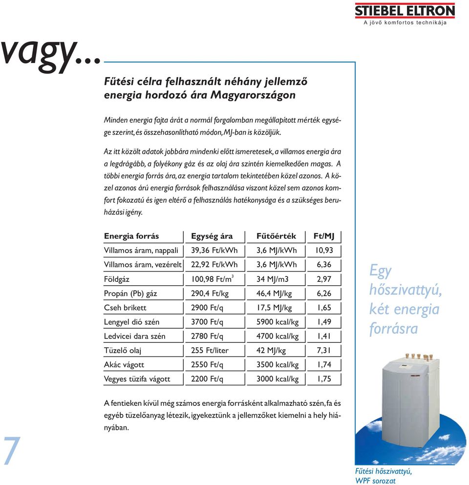 A többi energia forrás ára, az energia tartalom tekintetében közel azonos.