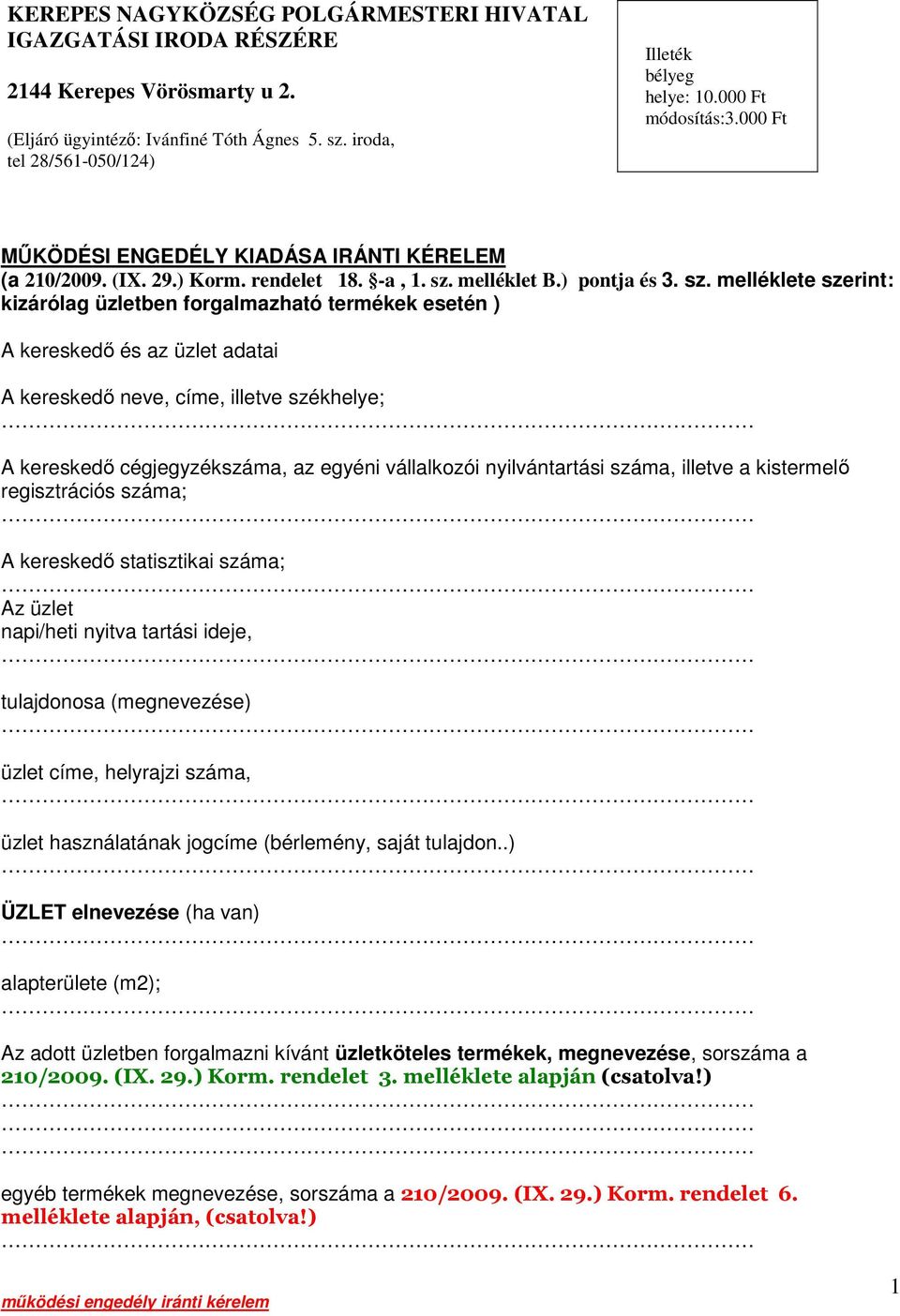 melléklet B.) pontja és 3. sz.