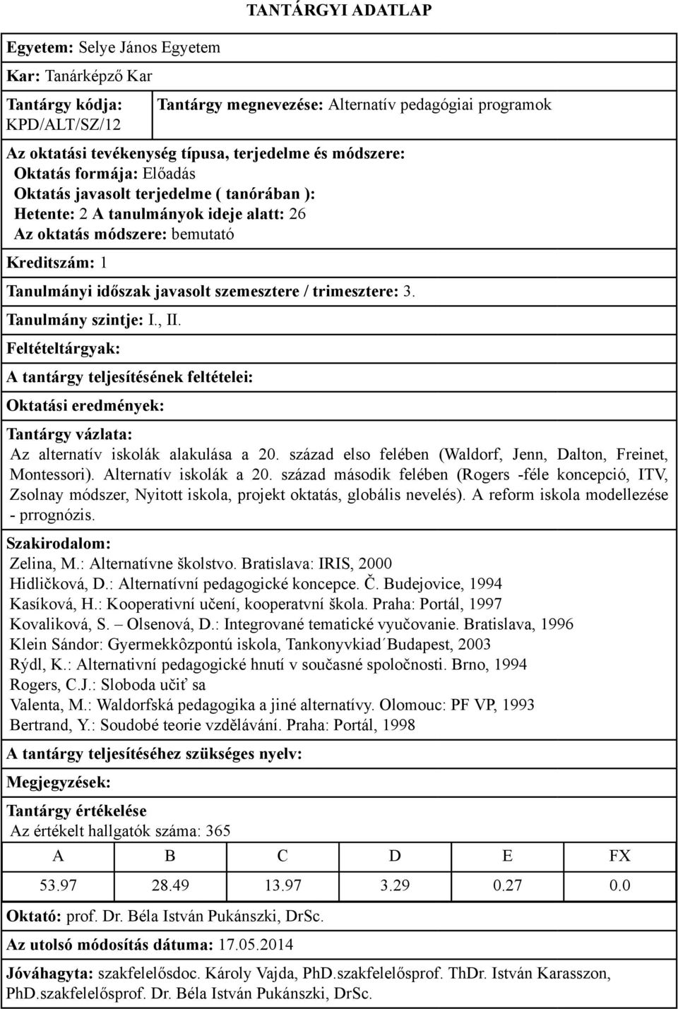 század második felében (Rogers -féle koncepció, ITV, Zsolnay módszer, Nyitott iskola, projekt oktatás, globális nevelés). A reform iskola modellezése - prrognózis. Zelina, M.: Alternatívne školstvo.