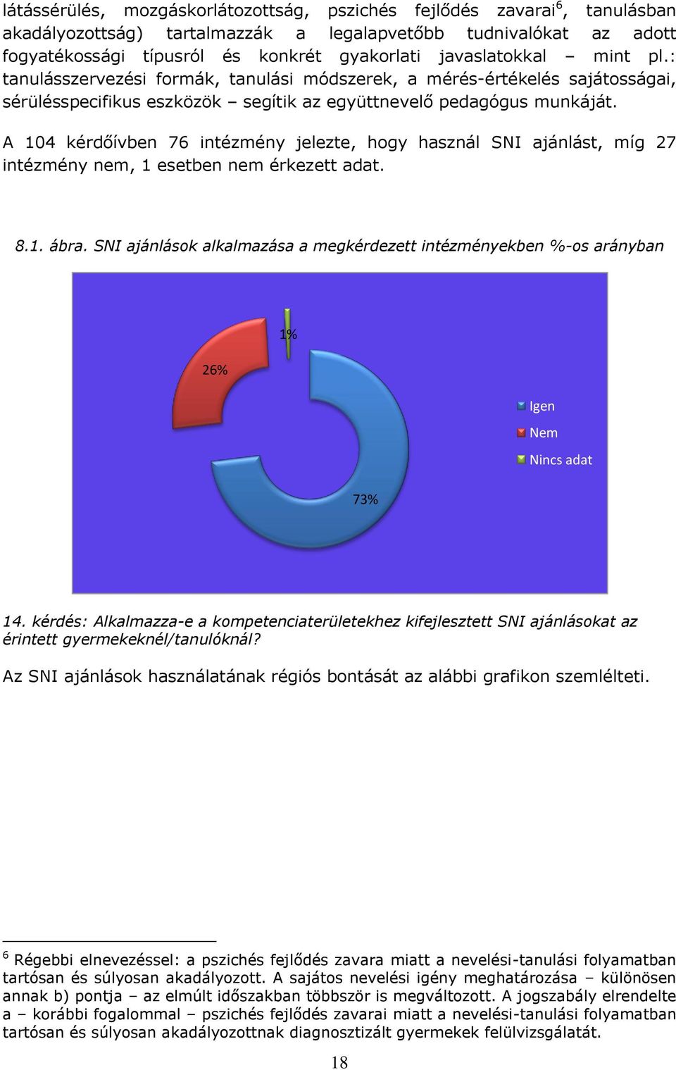 A kérdőívben intézmény jelezte, hogy használ SNI ajánlást, míg intézmény nem, esetben nem érkezett adat. 8.. ábra.