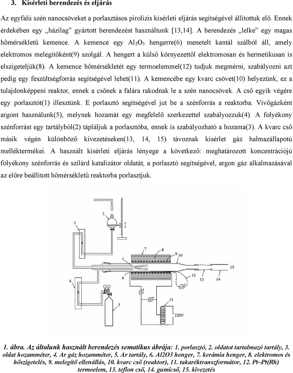 A kemence egy Al 2 O 3 hengerre(6) menetelt kantál szálból áll, amely elektromos melegítőként(9) szolgál. A hengert a külső környezettől elektromosan és hermetikusan is elszigeteljük(8).