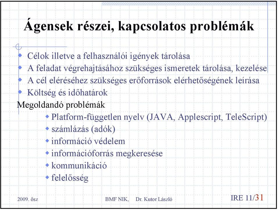 elérhetőségének leírása Költség és időhatárok Megoldandó problémák Platform-független nyelv (JAVA,