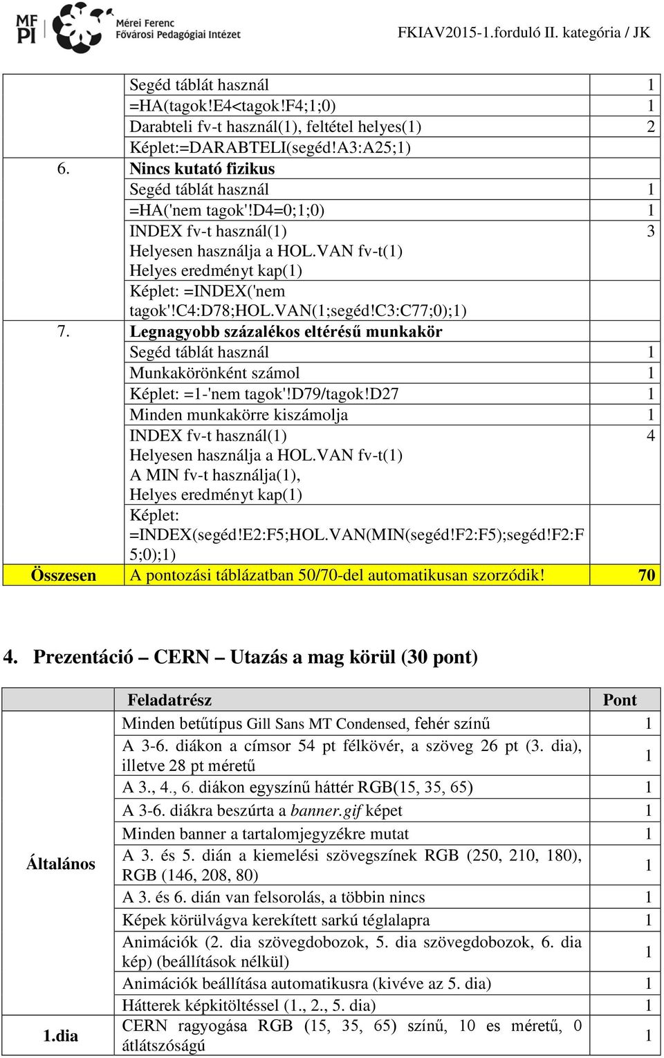 c3:c77;0);) 7. Legnagyobb százalékos eltérésű munkakör Segéd táblát használ Munkakörönként számol Képlet: =-'nem tagok'!d79/tagok!