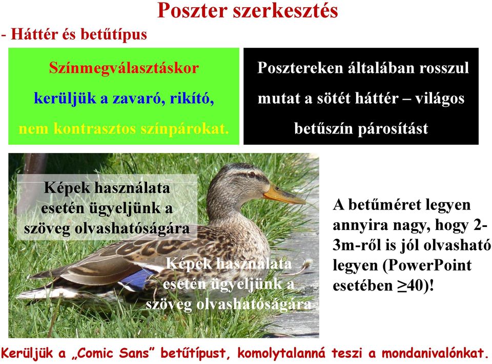 betűszín párosítást Képek használata esetén ügyeljünk a szöveg olvashatóságára Képek használata esetén ügyeljünk a