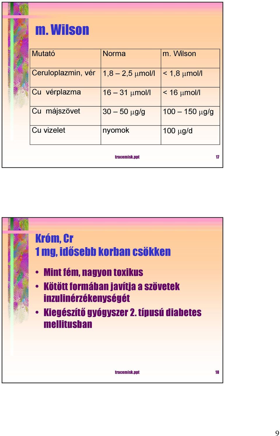 májszövet 30 50 µg/g 100 150 µg/g Cu vizelet nyomok 100 µg/d tracemisk.