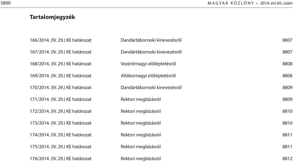 (IV. 29.) KE határozat Rektori megbízásról 8809 172/2014. (IV. 29.) KE határozat Rektori megbízásról 8810 173/2014. (IV. 29.) KE határozat Rektori megbízásról 8810 174/2014. (IV. 29.) KE határozat Rektori megbízásról 8811 175/2014.