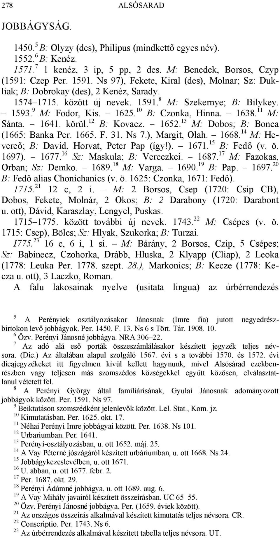 1638. 11 M: Sánta. 1641. körül. 12 B: Kovacz. 1652. 13 M: Dobos; B: Bonca (1665: Banka Per. 1665. F. 31. Ns 7.), Margit, Olah. 1668. 14 M: Hevereő; B: David, Horvat, Peter Pap (így!). 1671.