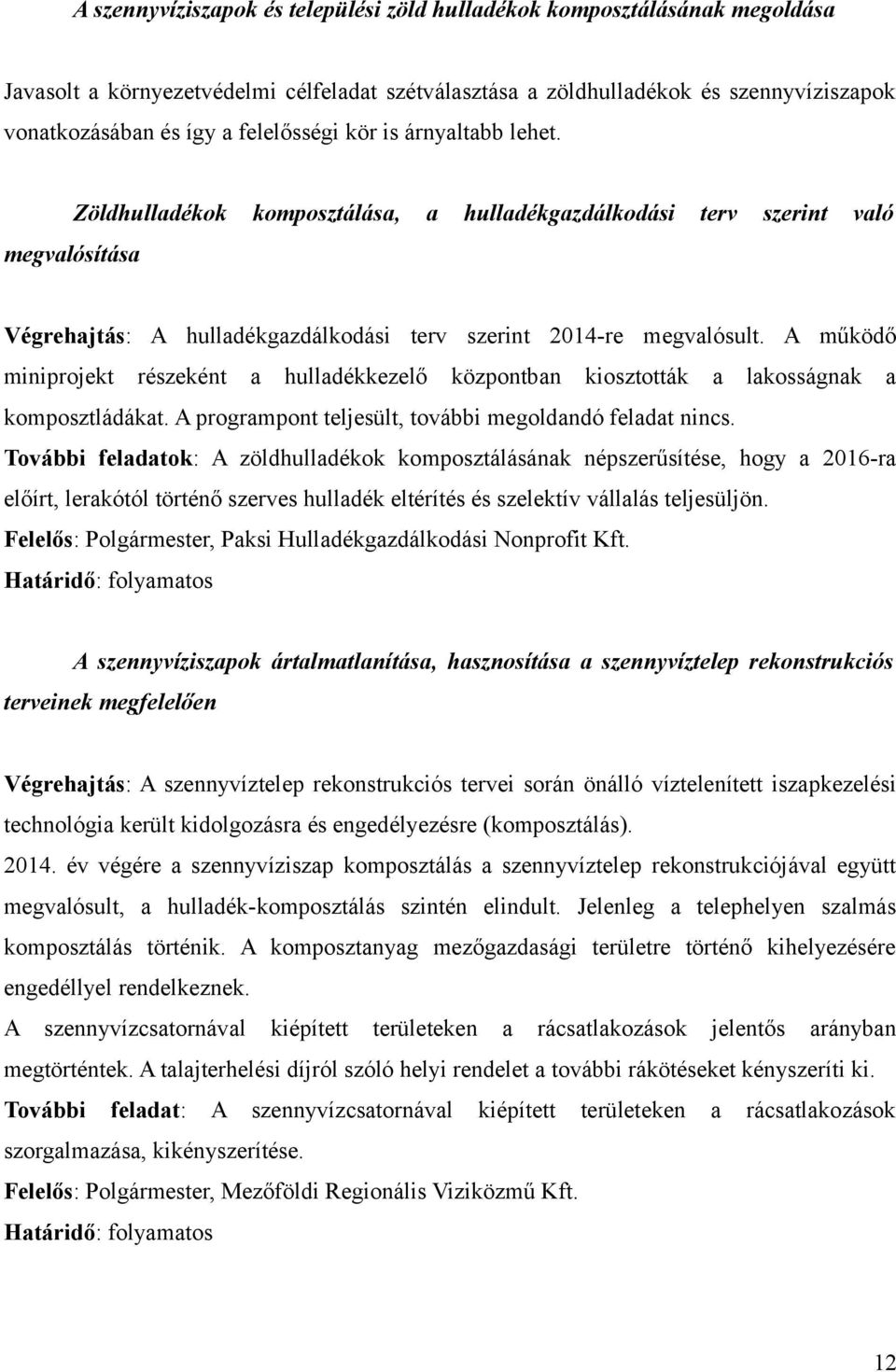 A működő miniprojekt részeként a hulladékkezelő központban kiosztották a lakosságnak a komposztládákat. A programpont teljesült, további megoldandó feladat nincs.