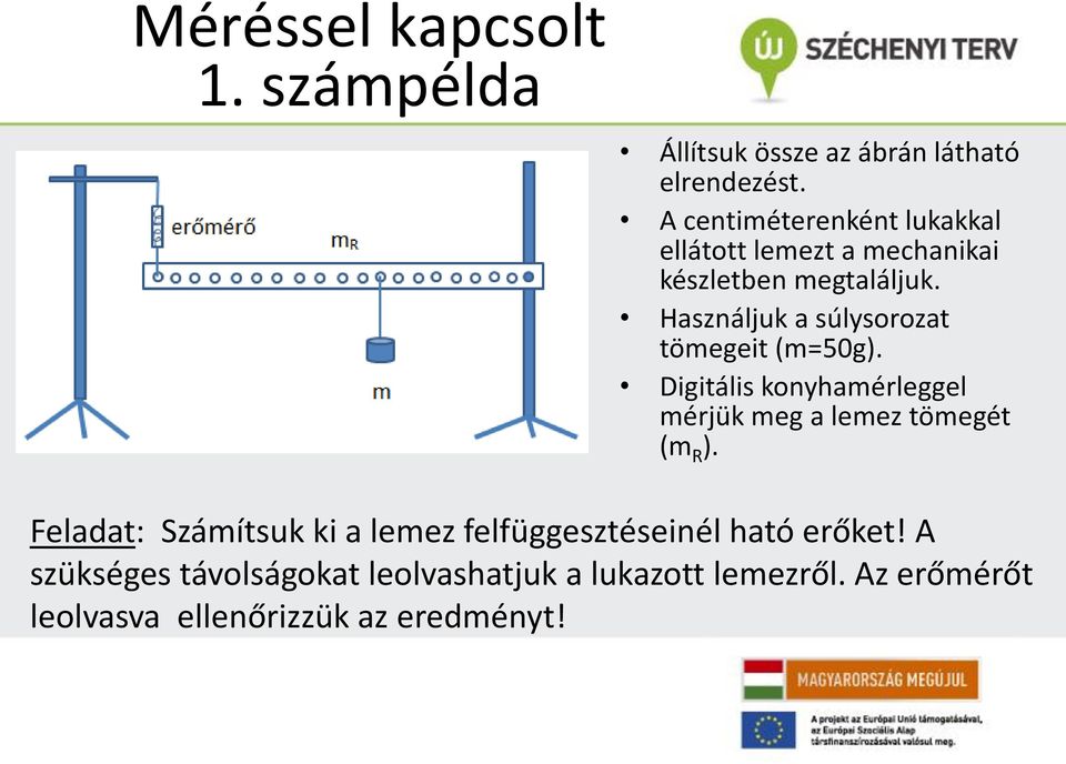 Használjuk a súlysorozat tömegeit (m=50g). Digitális konyhamérleggel mérjük meg a lemez tömegét (m R ).
