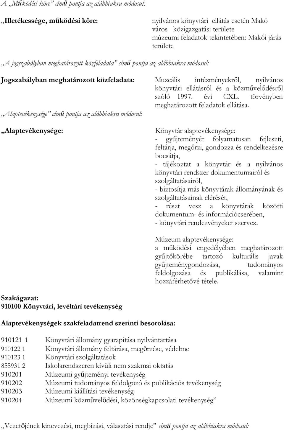 közművelődésről szóló 1997. évi CXL. törvényben meghatározott feladatok ellátása.