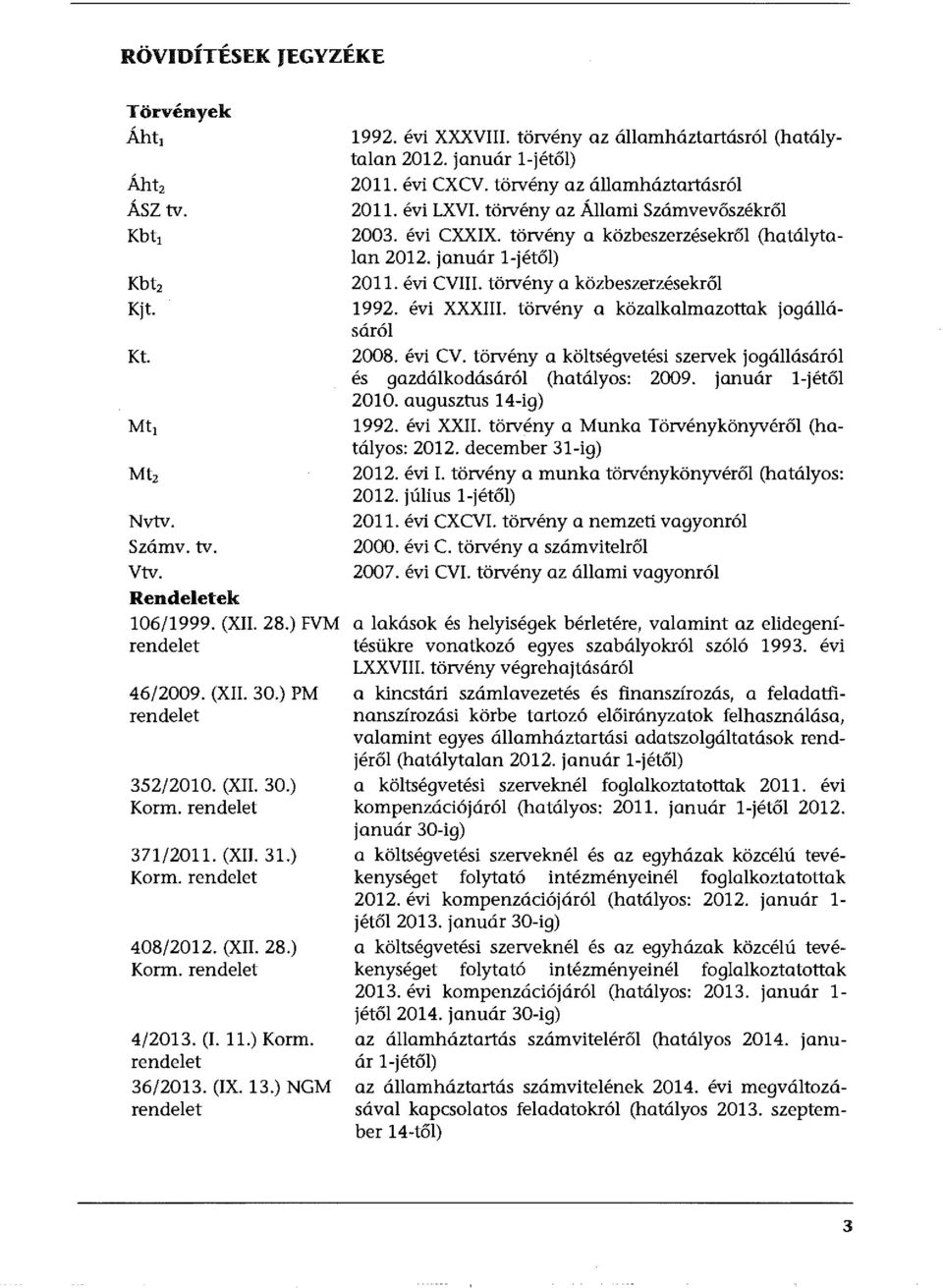 törvény az államháztartásról (hatálytalan 2012. január l-jétől) 2011. évi CXCV. törvény az államháztartásról 2011. évi LXVI. törvény az Állami Számvevőszékről 2003. évi CXXIX.