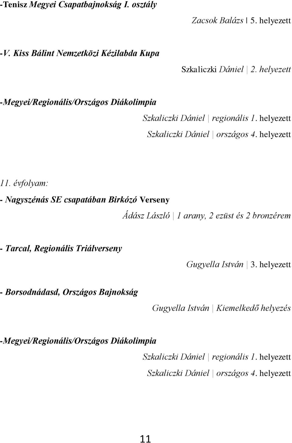 évfolyam: - Nagyszénás SE csapatában Birkózó Verseny Ádász László 1 arany, 2 ezüst és 2 bronzérem - Tarcal, Regionális Triálverseny Gugyella István 3.
