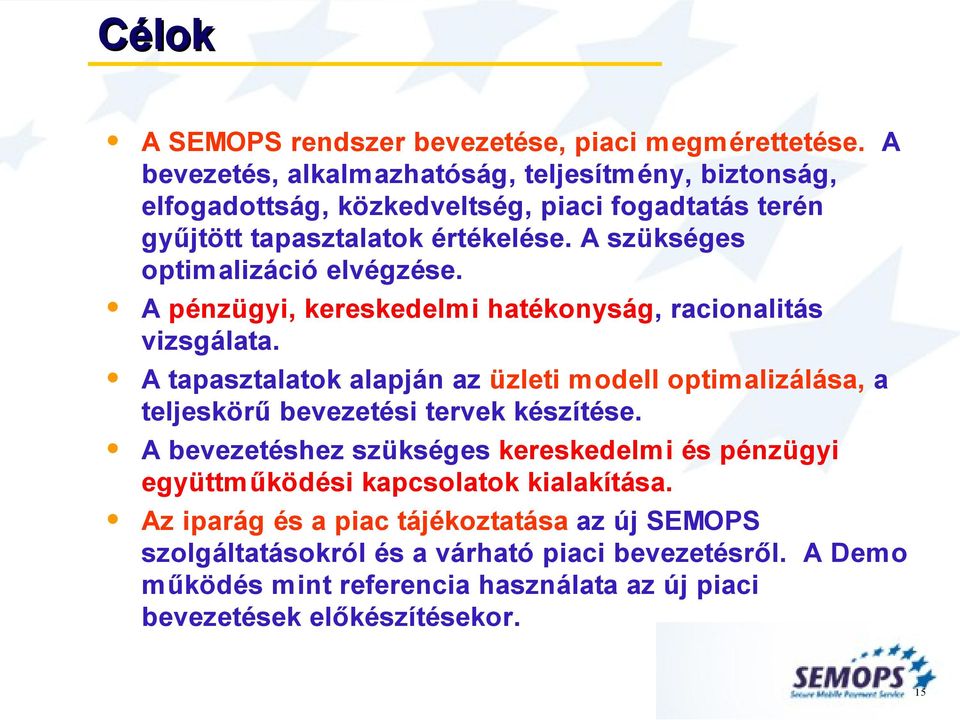 A szükséges optimalizáció elvégzése. A pénzügyi, kereskedelmi hatékonyság, racionalitás vizsgálata.