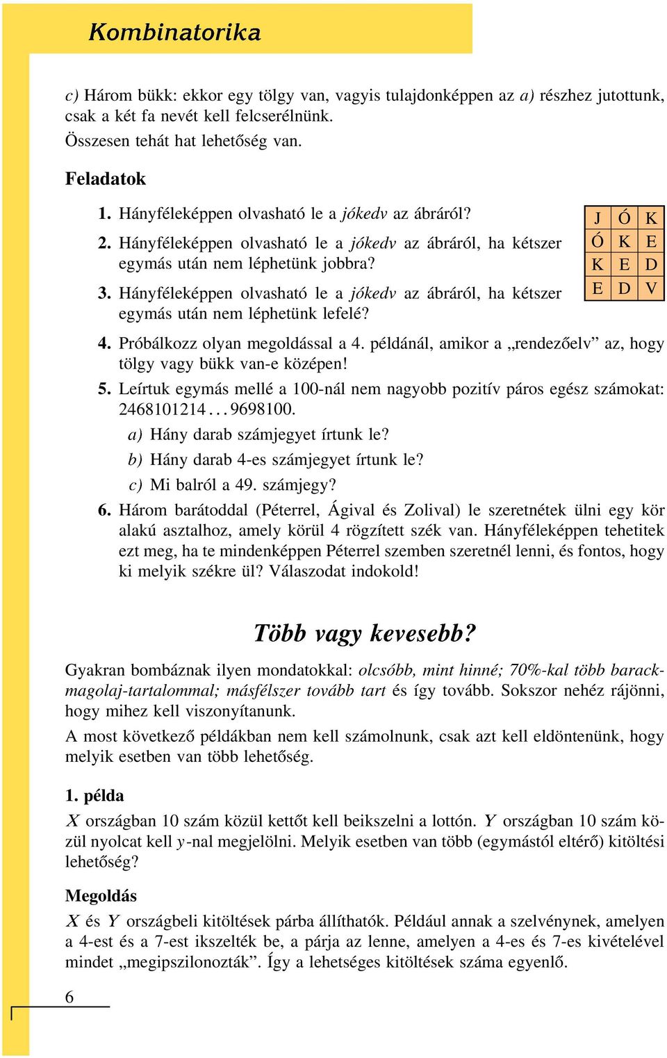 Hányféleképpen olvasható le a az ábráról, ha kétszer E D V egymás után nem léphetünk lefelé? 4. Próbálkozz olyan megoldással a 4. példánál, amikor a rendezőelv az, hogy tölgy vagy bükk van-e középen!