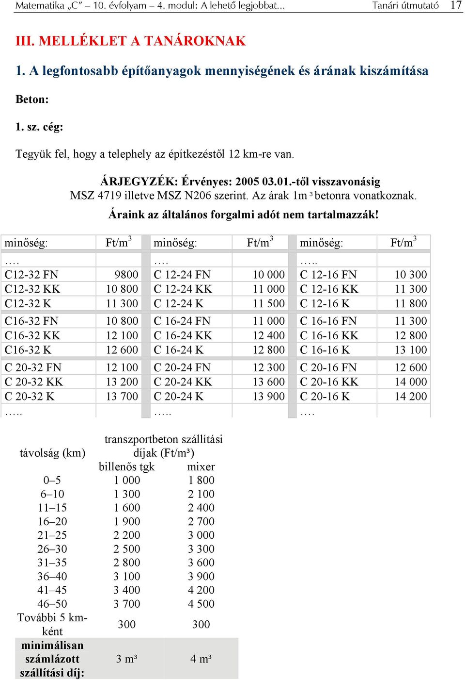 Áraink az általános forgalmi adót nem tartalmazzák! minőség: Ft/m 3 minőség: Ft/m 3 minőség: Ft/m 3.