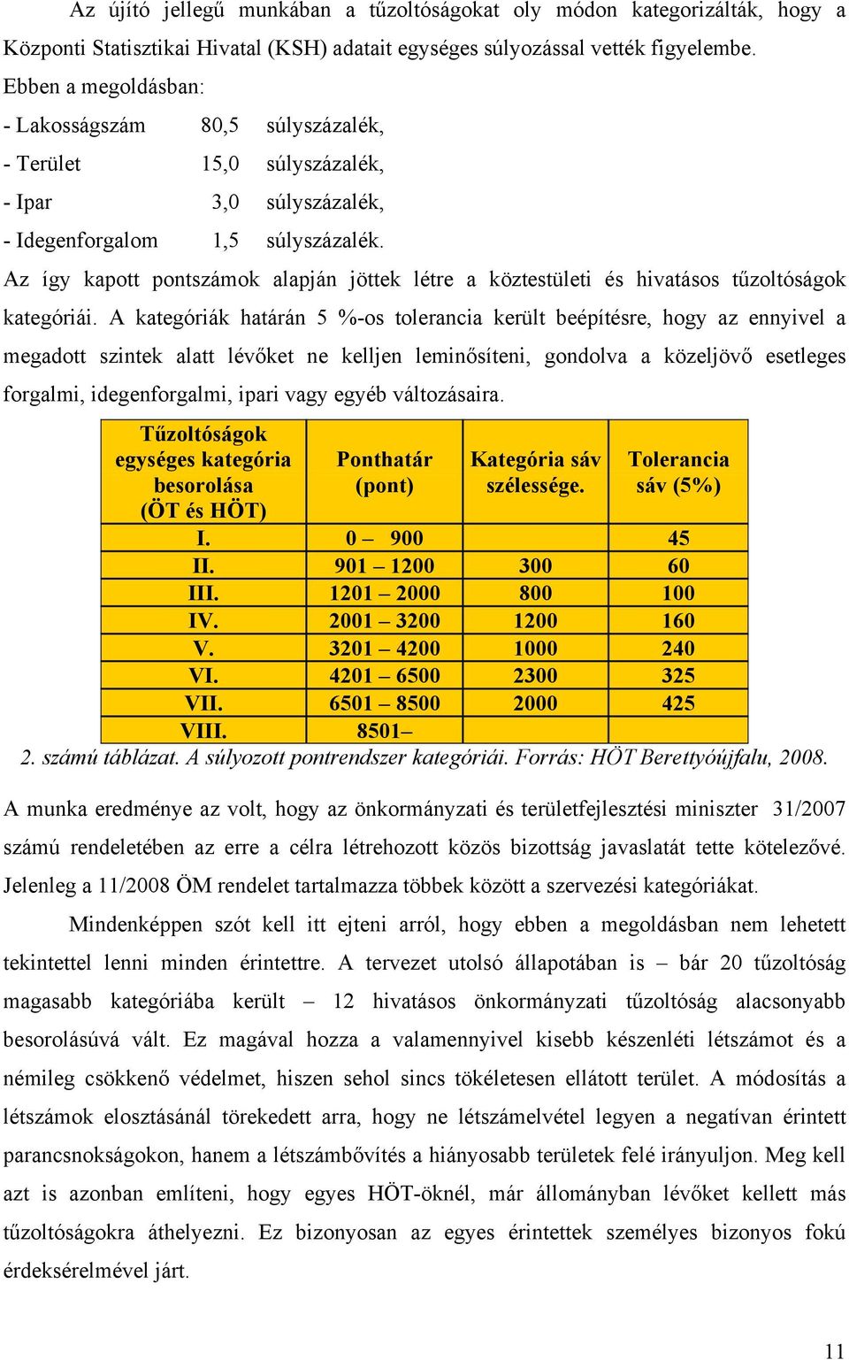 Az így kapott pontszámok alapján jöttek létre a köztestületi és hivatásos tűzoltóságok kategóriái.