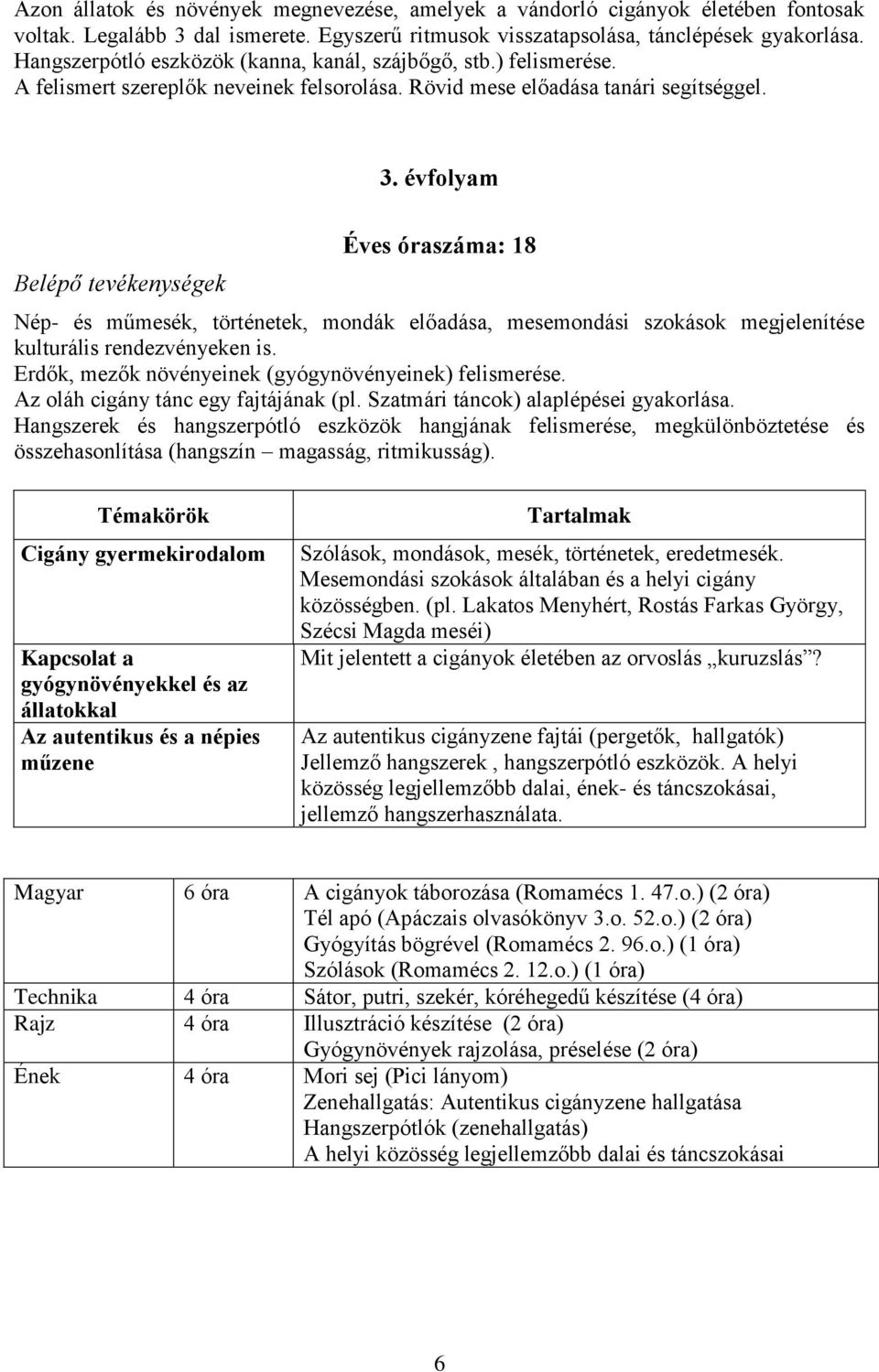 évfolyam Belépő tevékenységek Éves óraszáma: 18 Nép- és műmesék, történetek, mondák előadása, mesemondási szokások megjelenítése kulturális rendezvényeken is.