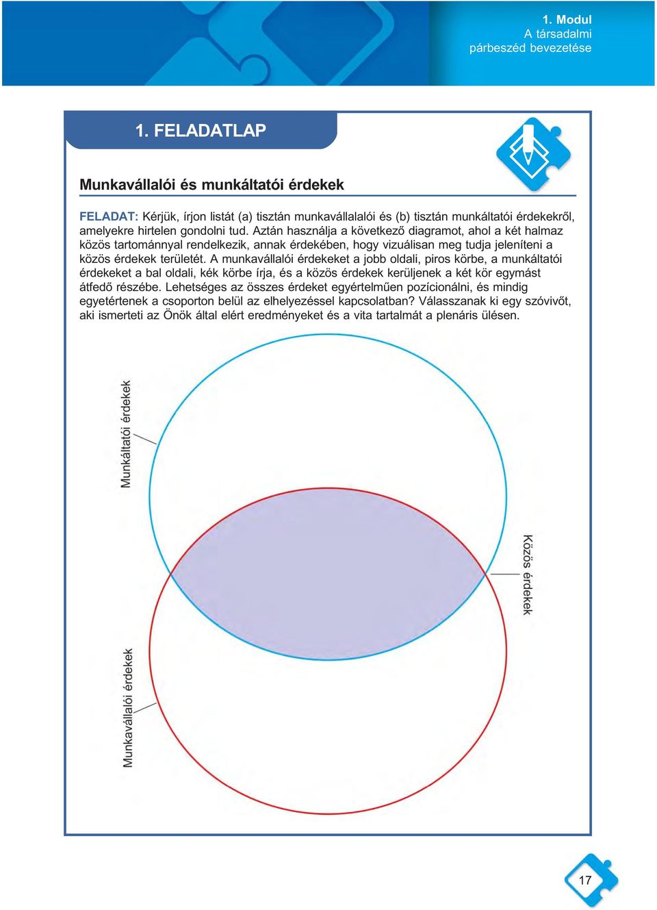 Aztán használja a következő diagramot, ahol a két halmaz közös tartománnyal rendelkezik, annak érdekében, hogy vizuálisan meg tudja jeleníteni a közös érdekek területét.