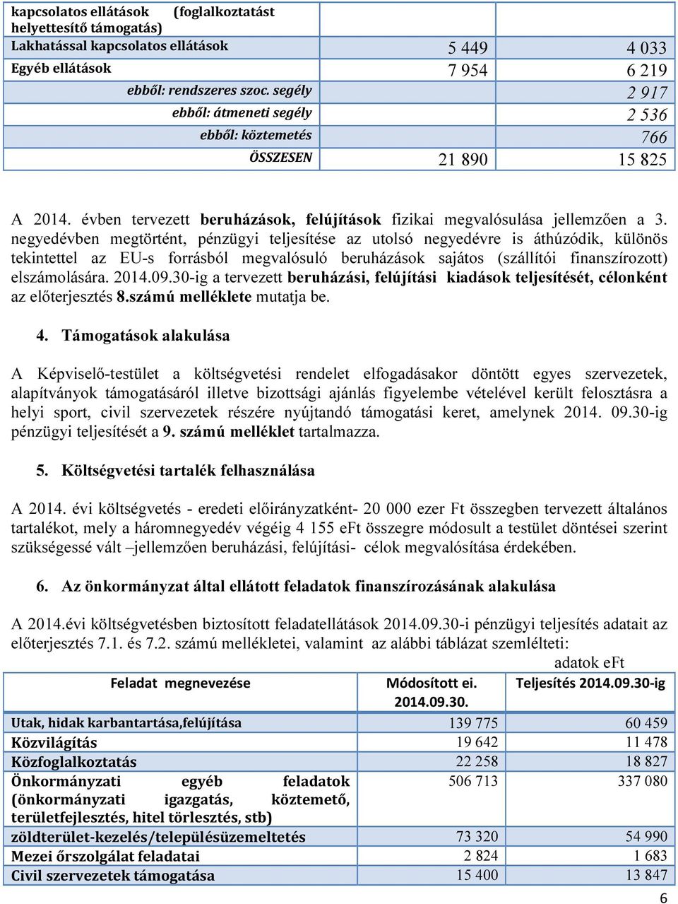 negyedévben megtörtént, pénzügyi teljesítése az utolsó negyedévre is áthúzódik, különös tekintettel az EU-s forrásból megvalósuló beruházások sajátos (szállítói finanszírozott) elszámolására. 2014.09.