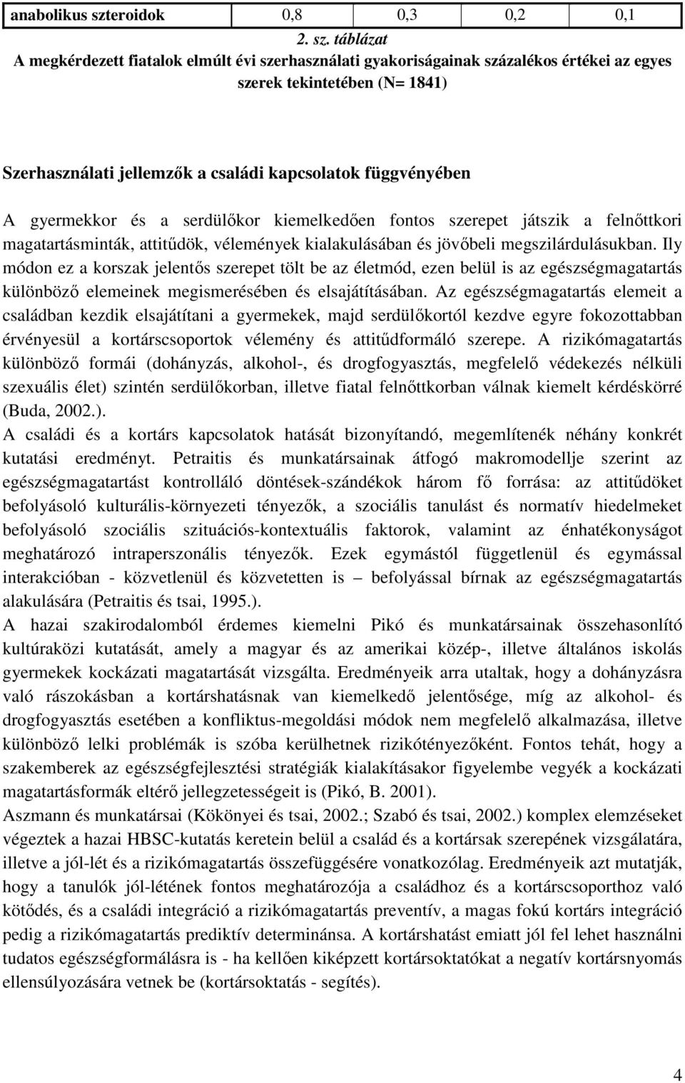 táblázat A megkérdezett fiatalok elmúlt évi szerhasználati gyakoriságainak százalékos értékei az egyes szerek tekintetében (N= 1841) Szerhasználati jellemzık a családi kapcsolatok függvényében A