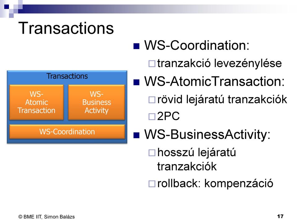 tranzakció levezénylése WS-AtomicTransaction: rövid lejáratú