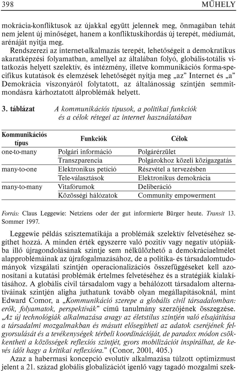 kommunikációs forma-specifikus kutatások és elemzések lehetõségét nyitja meg az Internet és a Demokrácia viszonyáról folytatott, az általánosság szintjén semmitmondásra kárhoztatott álproblémák