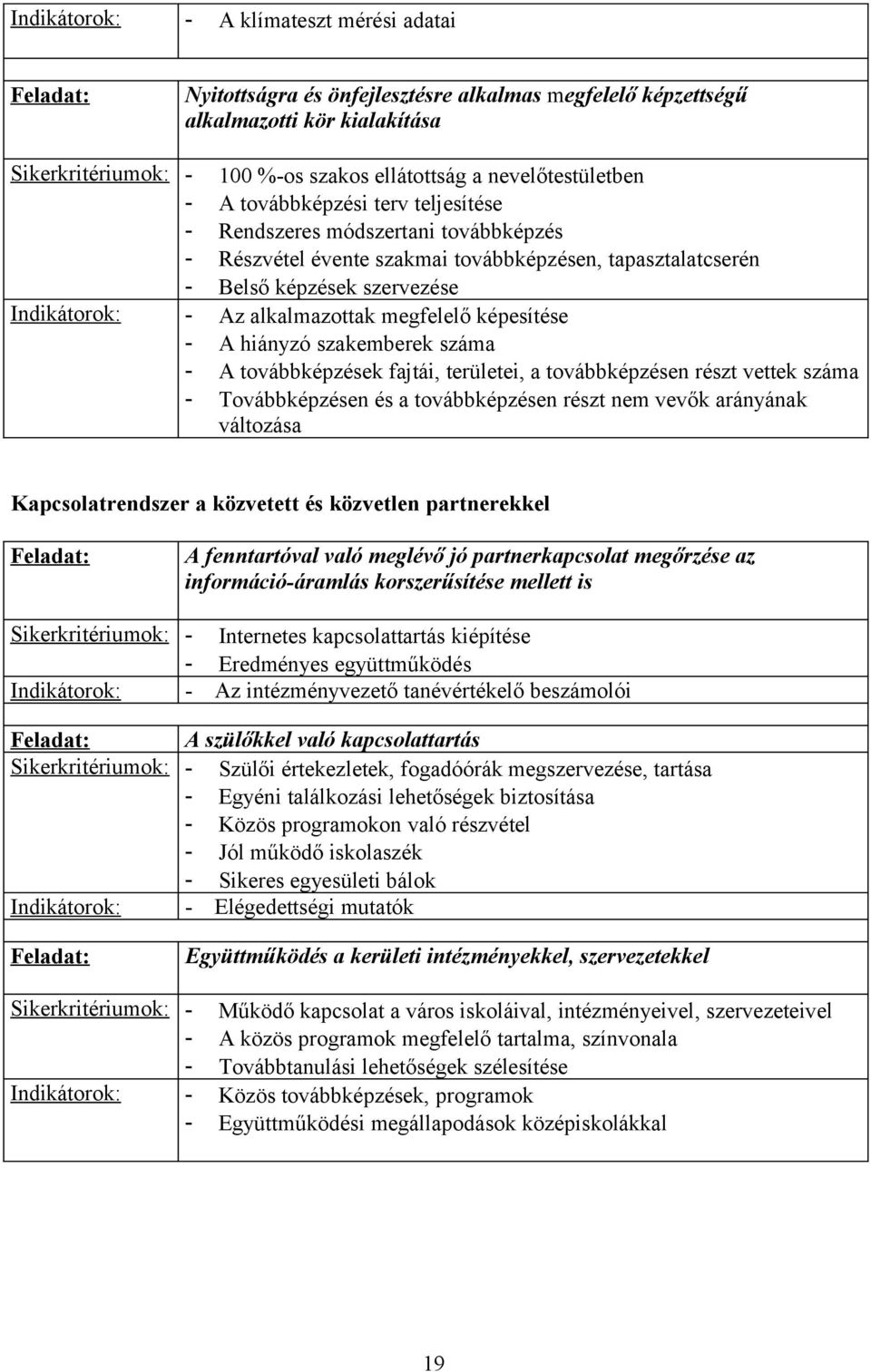 alkalmazottak megfelelő képesítése - A hiányzó szakemberek száma - A továbbképzések fajtái, területei, a továbbképzésen részt vettek száma - Továbbképzésen és a továbbképzésen részt nem vevők