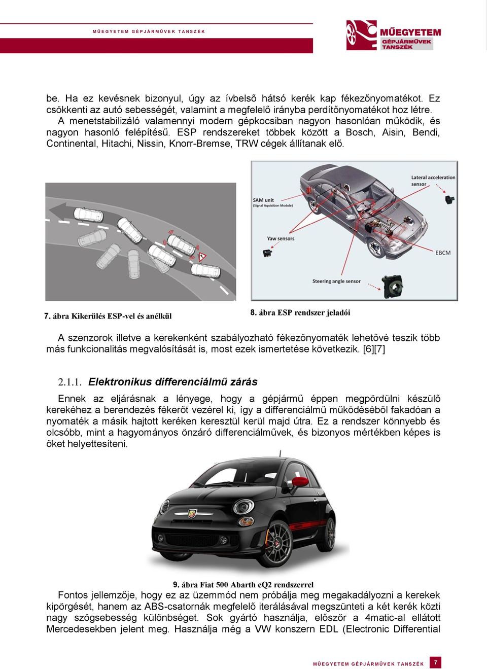 ESP rendszereket többek között a Bosch, Aisin, Bendi, Continental, Hitachi, Nissin, Knorr-Bremse, TRW cégek állítanak elő. 7. ábra Kikerülés ESP-vel és anélkül 8.