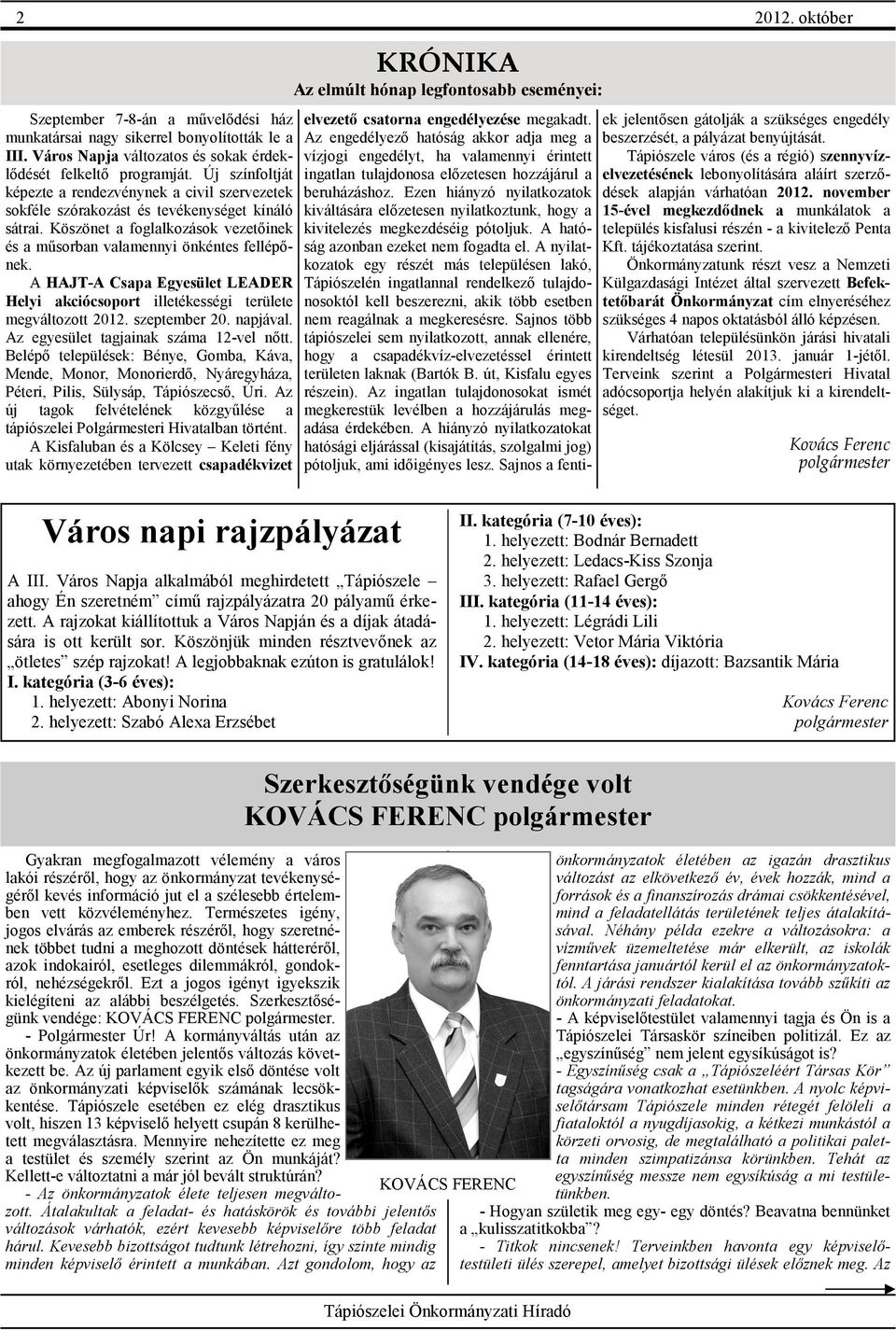 A HAJT-A Csapa Egyesület LEADER Helyi akciócsoport illetékességi területe megváltozott 2012. szeptember 20. napjával. Az egyesület tagjainak száma 12-vel nőtt.