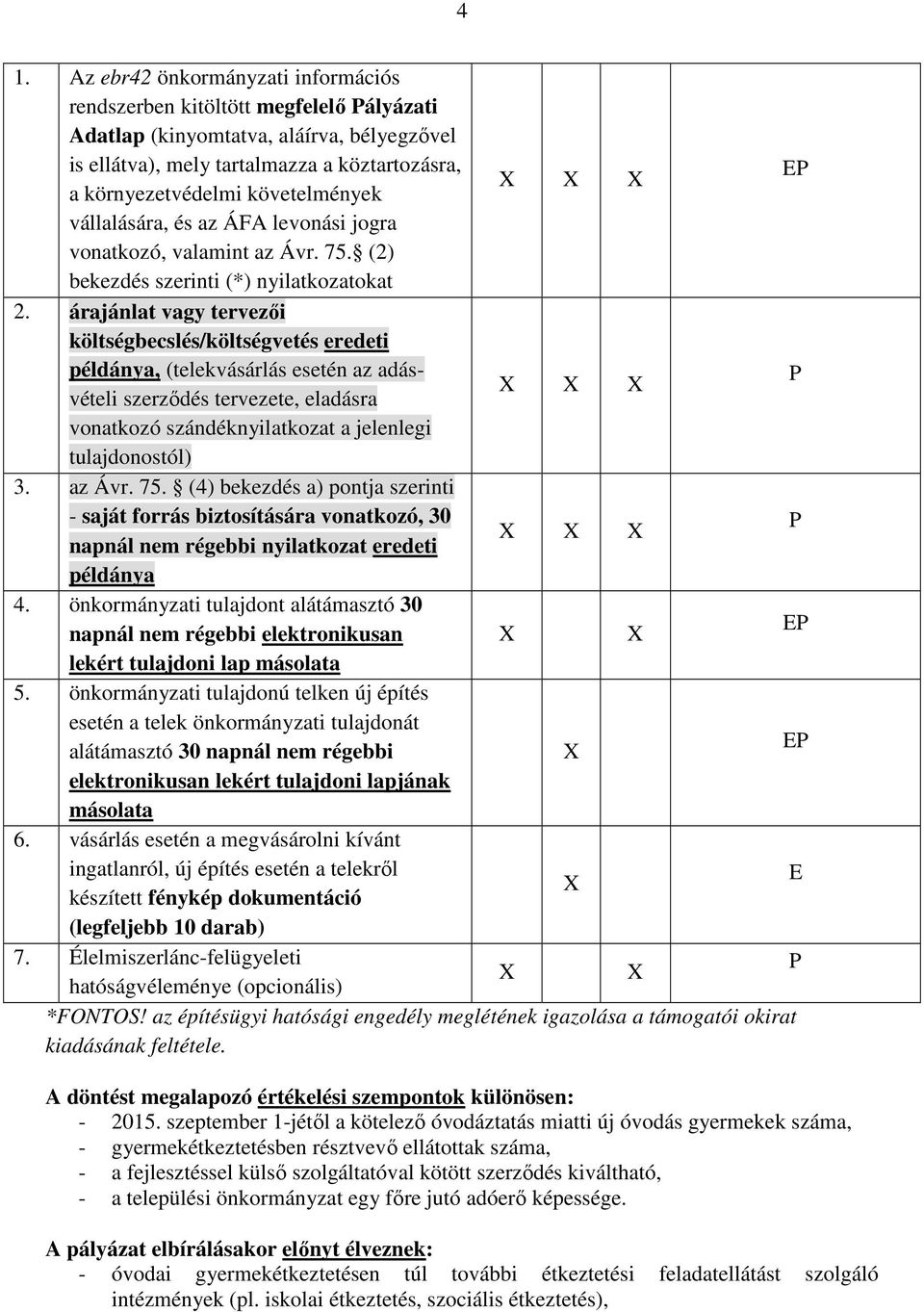 árajánlat vagy tervezői becslés/vetés eredeti példánya, (telekvásárlás esetén az adásvételi szerződés tervezete, eladásra P X X X vonatkozó szándéknyilatkozat a jelenlegi tulajdonostól) 3. az Ávr. 75.