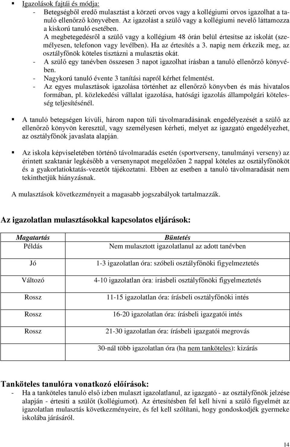 A megbetegedésről a szülő vagy a kollégium 48 órán belül értesítse az iskolát (személyesen, telefonon vagy levélben). Ha az értesítés a 3.