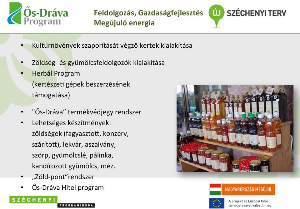 "Ős- Dráva termékvédjegy rendszer Lehetséges készítmények: zöldségek (fagyaszto[, konzerv, száríto[),