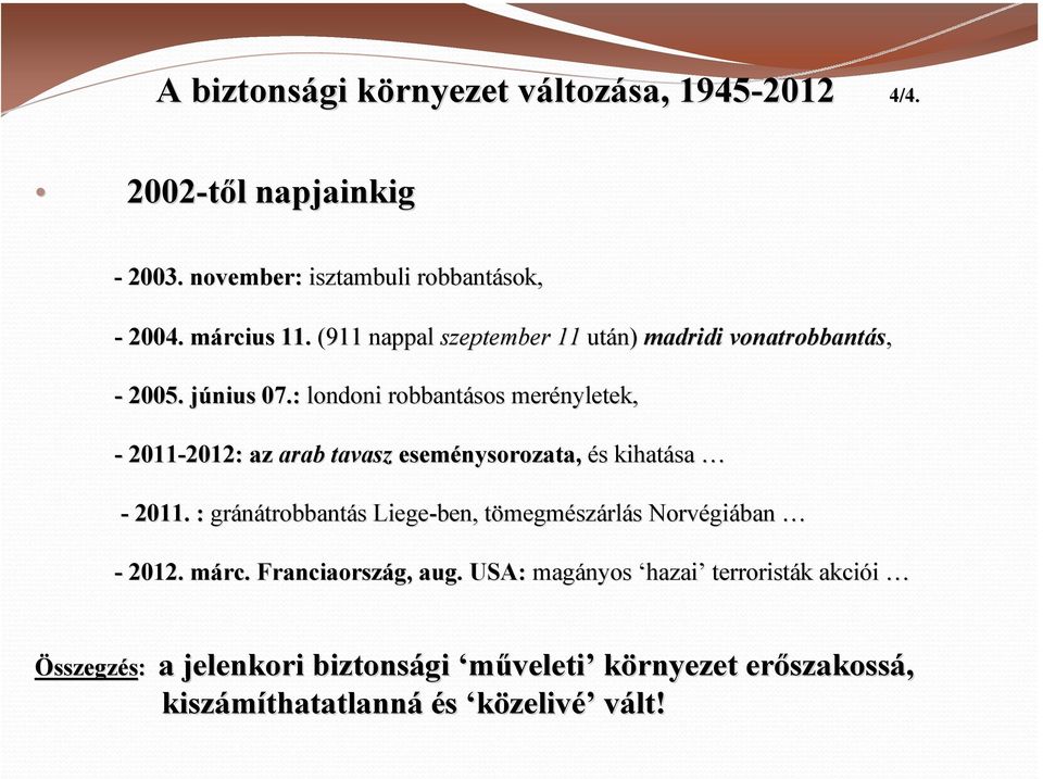 : londoni robbantásos merényletek, - 2011-2012: 2012: az arab tavasz eseménysorozata, és s kihatása - 2011.