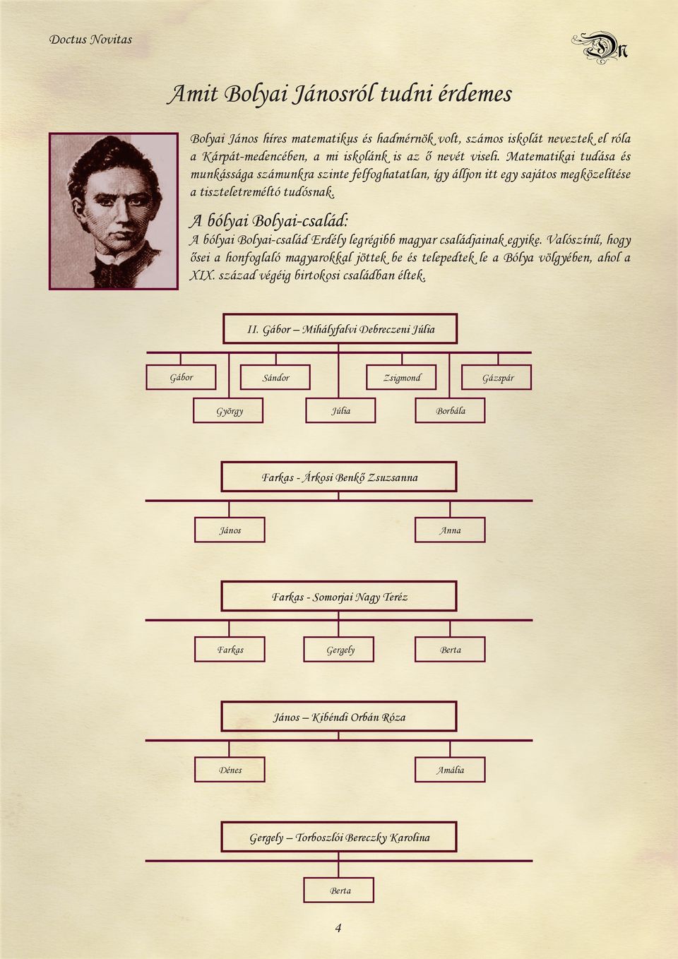 A bólyai Bolyai-család: A bólyai Bolyai-család Erdély legrégibb magyar családjainak egyike. Valószínű, hogy ősei a honfoglaló magyarokkal jöttek be és telepedtek le a Bólya völgyében, ahol a XIX.