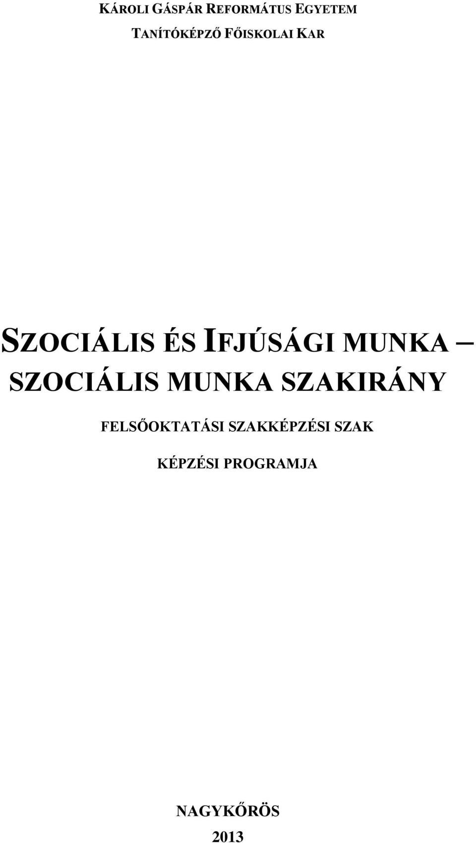 IFJÚSÁGI MUNKA SZOCIÁLIS MUNKA SZAKIRÁNY