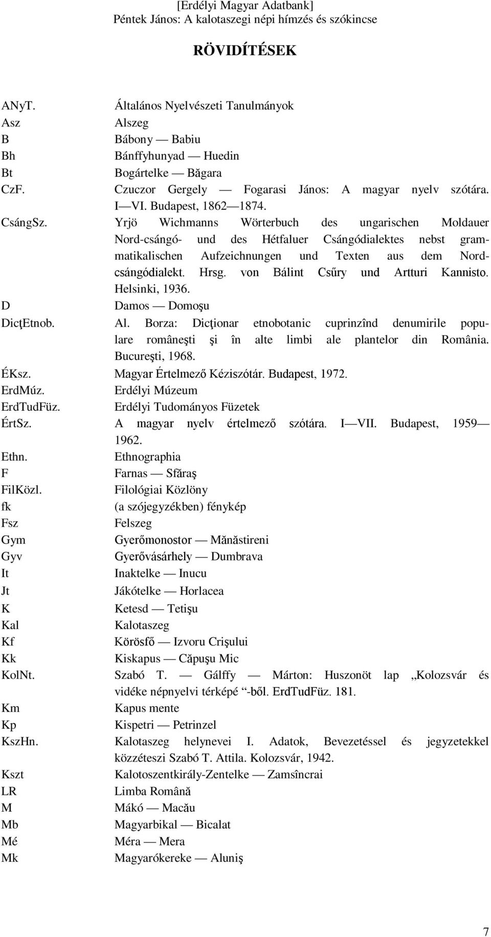 Yrjö Wichmanns Wörterbuch des ungarischen Moldauer Nord-csángó- und des Hétfaluer Csángódialektes nebst grammatikalischen Aufzeichnungen und Texten aus dem Nordcsángódialekt. Hrsg.