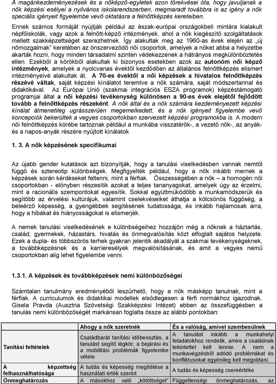 Ennek számos formáját nyújtják például az észak-európai országokbeli mintára kialakult népfőiskolák, vagy azok a felnőtt-képző intézmények, ahol a nők kiegészítő szolgáltatások mellett