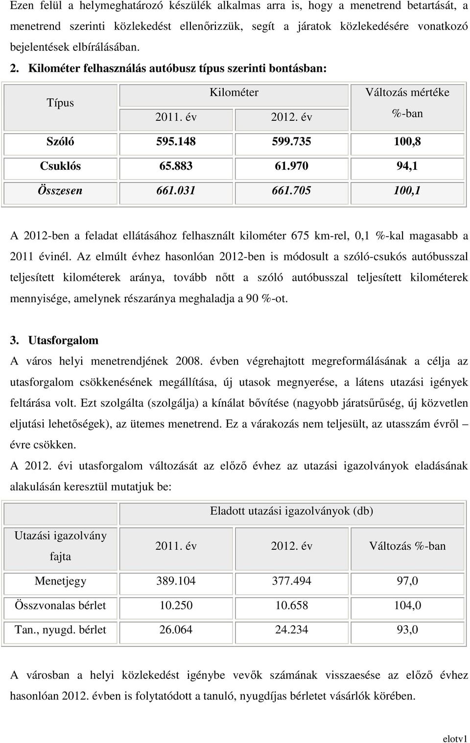 705 100,1 A 2012-ben a feladat ellátásához felhasznált kilométer 675 km-rel, 0,1 %-kal magasabb a 2011 évinél.