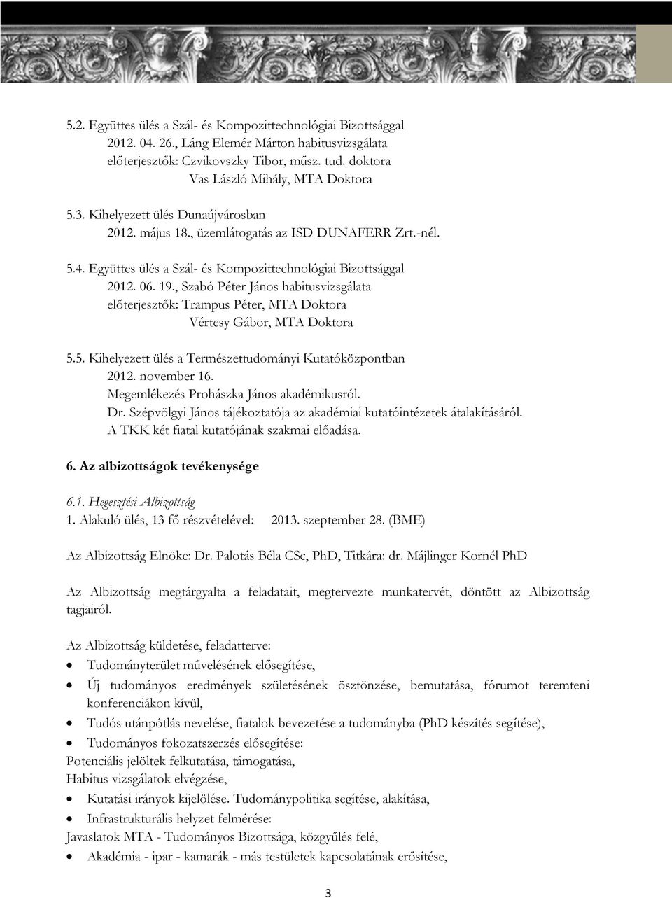 Együttes ülés a Szál- és Kompozittechnológiai Bizottsággal 2012. 06. 19., Szabó Péter János habitusvizsgálata előterjesztők: Trampus Péter, MTA Doktora Vértesy Gábor, MTA Doktora 5.