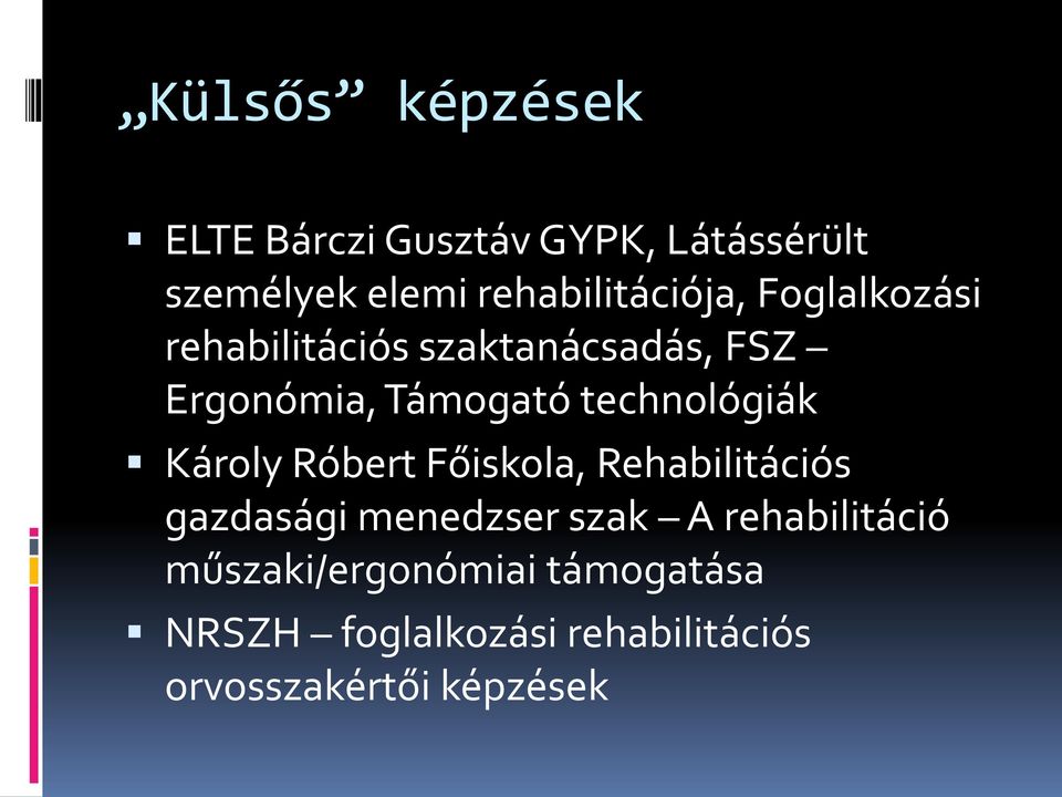 Támogató technológiák Károly Róbert Főiskola, Rehabilitációs gazdasági menedzser