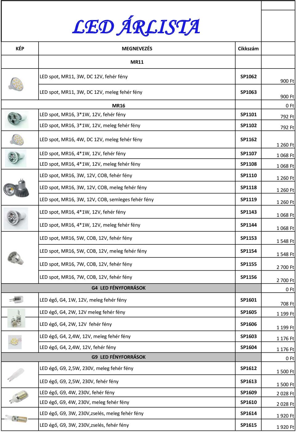 meleg fehér fény SP1108 1 068 Ft LED spot, MR16, 3W, 12V, COB, fehér fény LED spot, MR16, 3W, 12V, COB, meleg fehér fény LED spot, MR16, 3W, 12V, COB, semleges fehér fény LED spot, MR16, 4*1W, 12V,