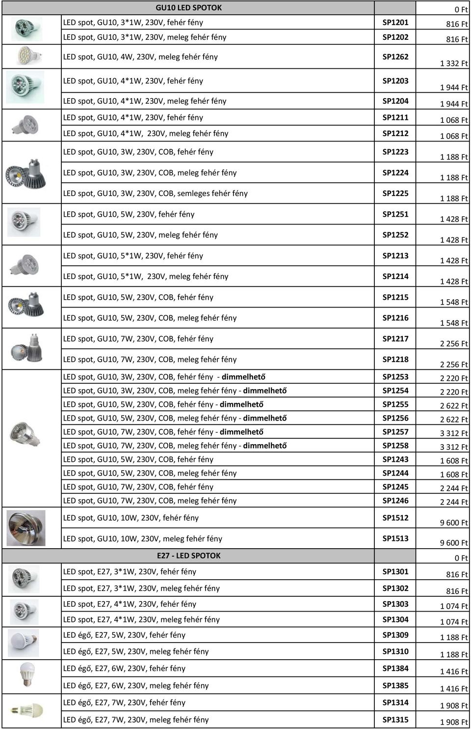 fény SP1212 1 068 Ft LED spot, GU10, 3W, 230V, COB, fehér fény LED spot, GU10, 3W, 230V, COB, meleg fehér fény LED spot, GU10, 3W, 230V, COB, semleges fehér fény LED spot, GU10, 5W, 230V, fehér fény