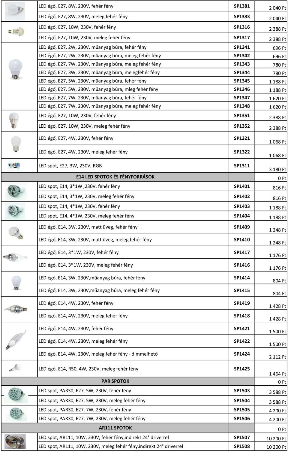 fény SP1343 78 LED égő, E27, 3W, 230V, műanyag búra, melegfehér fény SP1344 78 LED égő, E27, 5W, 230V, műanyag búra, fehér fény SP1345 1 188 Ft LED égő, E27, 5W, 230V, műanyag búra, mleg fehér fény