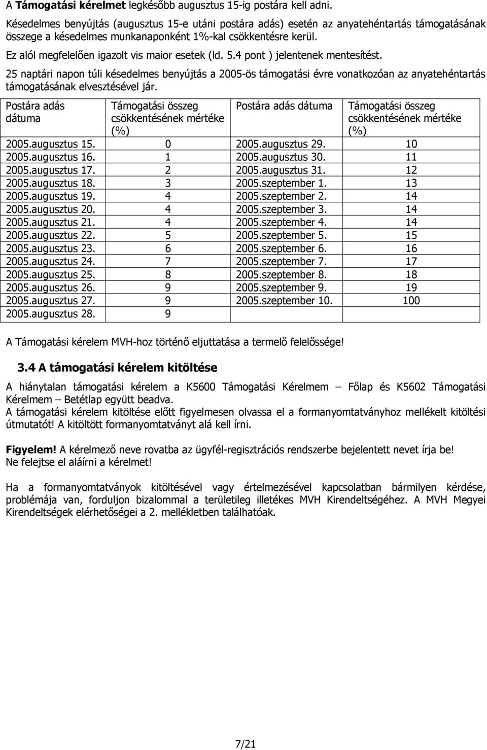 Ez alól megfelelően igazolt vis maior esetek (ld. 5.4 pont ) jelentenek mentesítést.