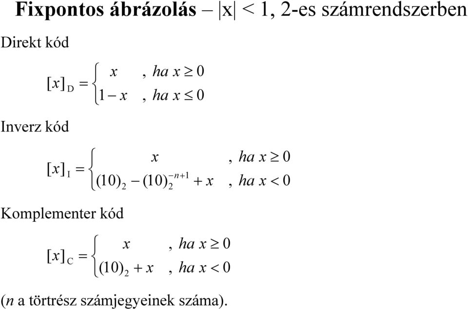 1 (10) x + x,, ha ha x x < 0 0 Komplementer kód [ x ] x =